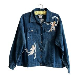 Vintage Storybook knits cherubs angels denim jacket 1X NEW